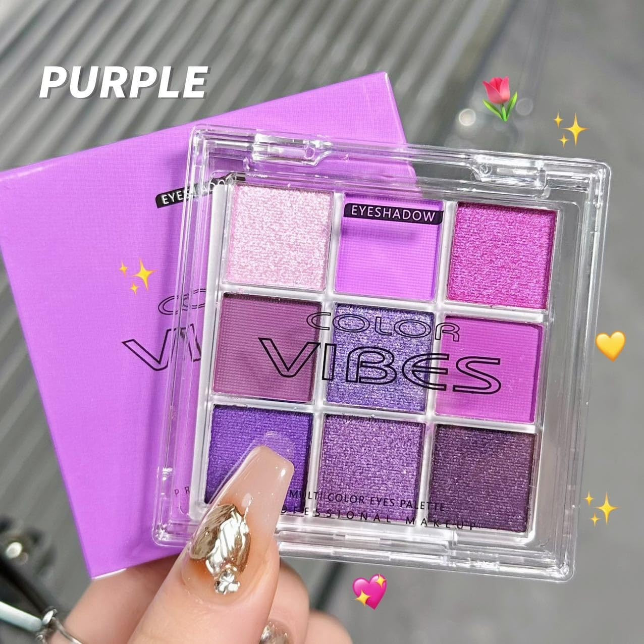 9 Colors Eyeshadow Palette - Purple Theme, High Pigmented