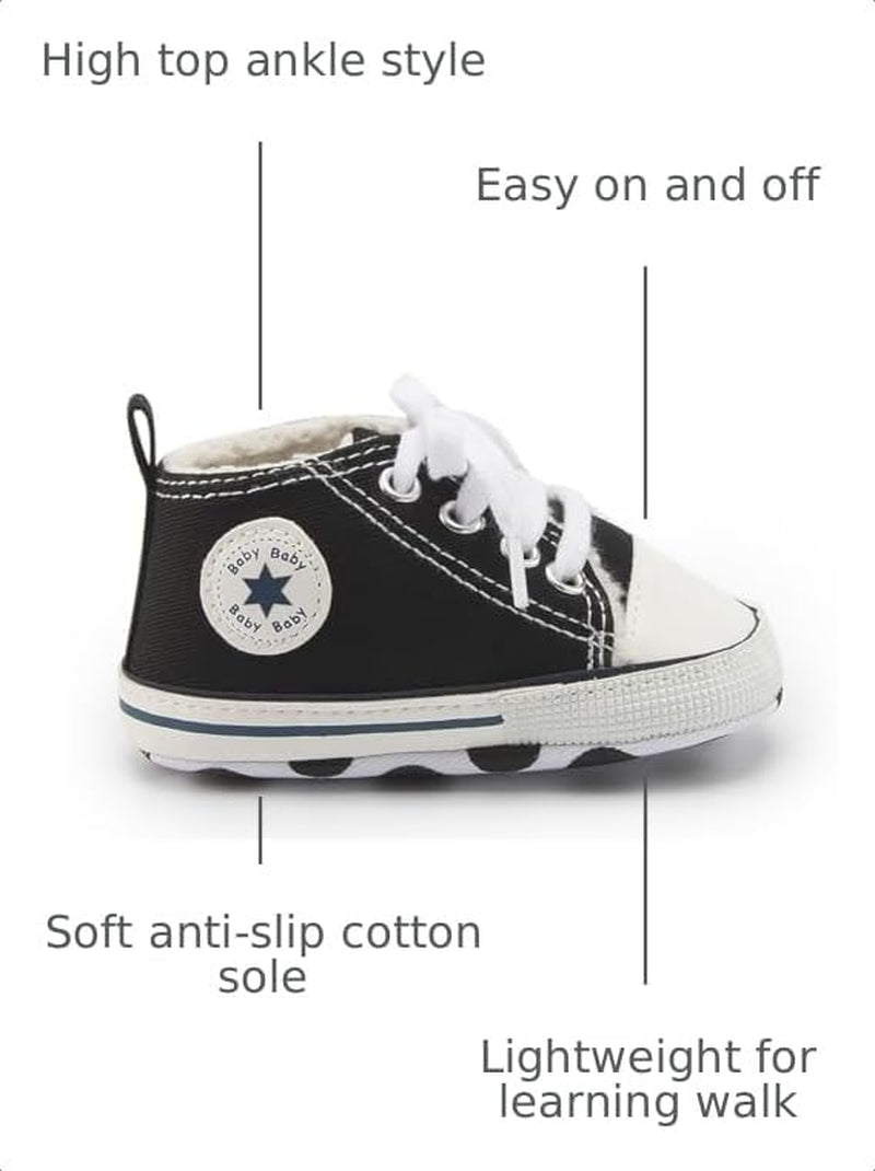 Tutoo Unisex Baby Boys Girls High Top Sneaker Soft Anti-Slip Sole Newborn Infant First Walkers Canvas Denim Shoes