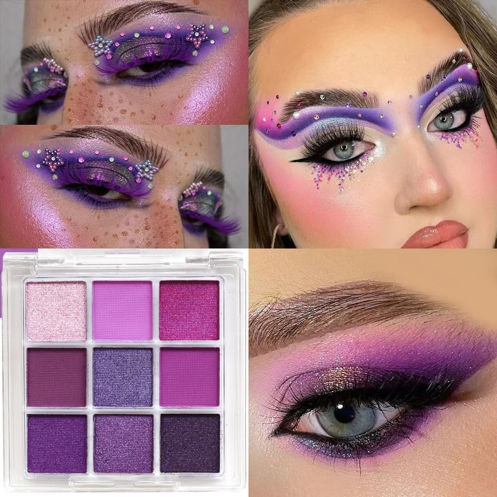 9 Colors Eyeshadow Palette - Purple Theme, High Pigmented