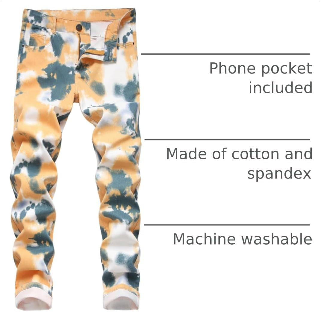Men'S Skinny Stretch Jeans Fashion Printed Slim Fit Jeans Comfort Flex Waist Casual Pants