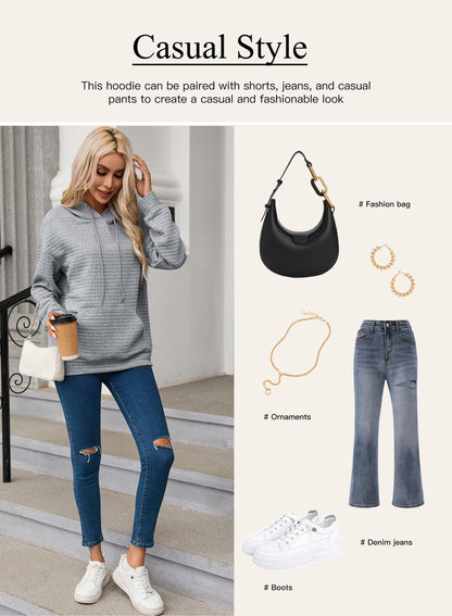Hoodies for Women Fall Sweatshirts for Women Drawstring Long Sleeve Hoodies Pullover Knit Top with Pocket Pink M