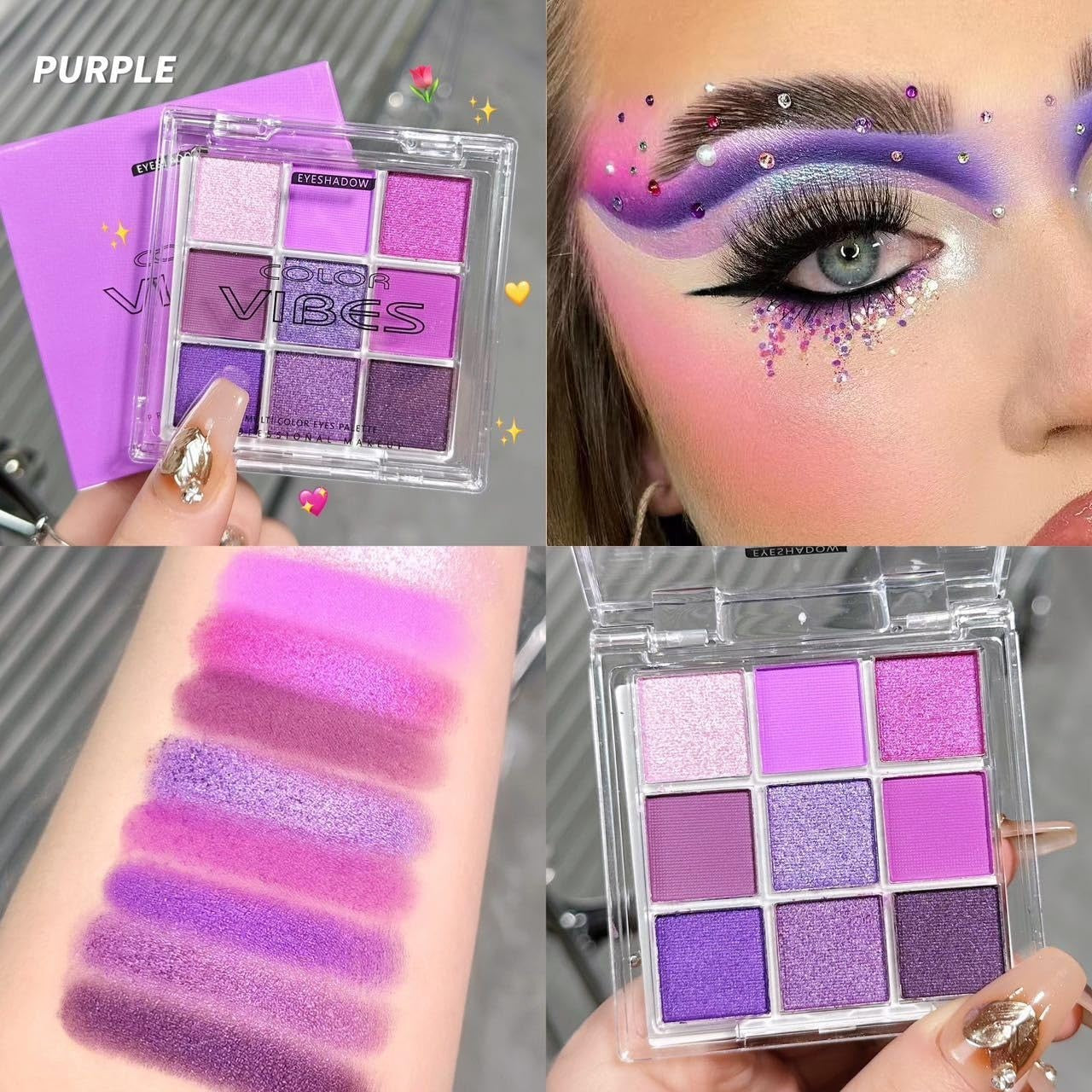 9 Colors Eyeshadow Palette - Purple Theme, High Pigmented